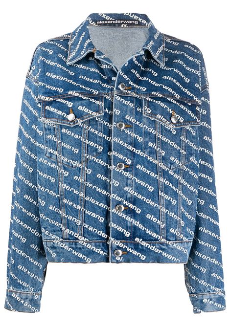Blue and white logo print denim jacket - women ALEXANDER WANG | 4DC1202645460