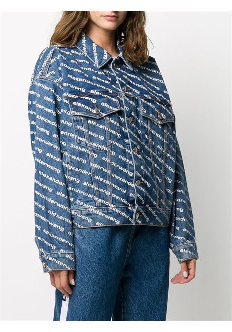Blue and white logo print denim jacket - women ALEXANDER WANG | 4DC1202645460