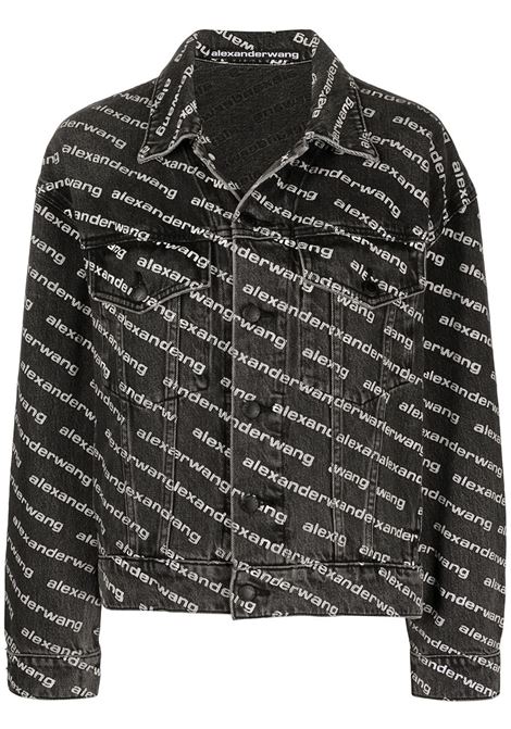 Grey and white all-over logo-print jacket - women ALEXANDER WANG | 4DC1212888060