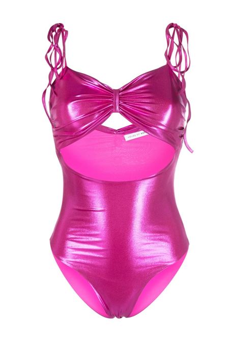 Fucsia metallic-effect cut-out swimsuit - women AMEN | HMS23810033