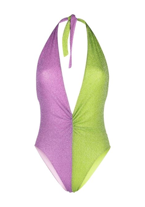 Green and purple plunging V-neck swimsuit - women AMEN | HMS23812089