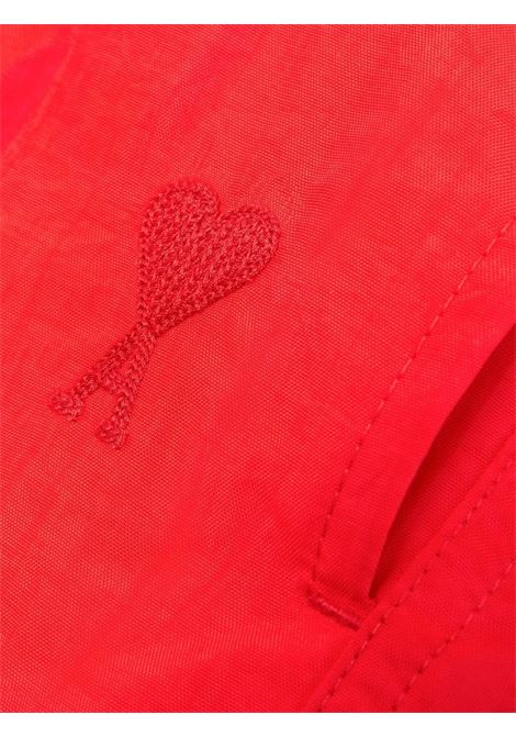 Red embroidered-logo swim shorts - men AMI PARIS | HBW003PA0004681