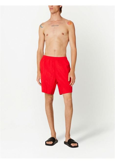 Red embroidered-logo swim shorts - men AMI PARIS | HBW003PA0004681