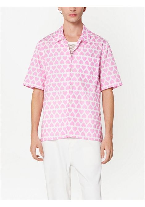 Camicia a maniche corte con stampa in rosa - uomo AMI PARIS | HSH203CO0029662