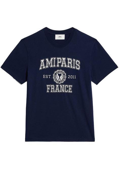 T-shirt con stampa in blu - uomo AMI PARIS | HTS008726491