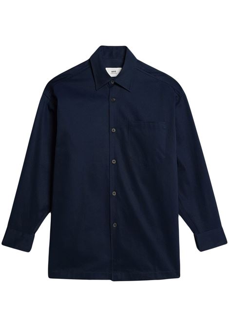 Blue logo-print button-front shirt - unisex AMI PARIS | UJK220CO0020491