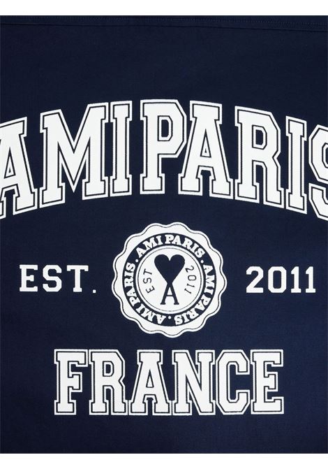 Blue logo-print button-front shirt - unisex AMI PARIS | UJK220CO0020491