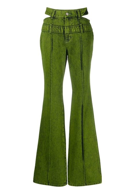 Green cut-out straight-leg jeans - women