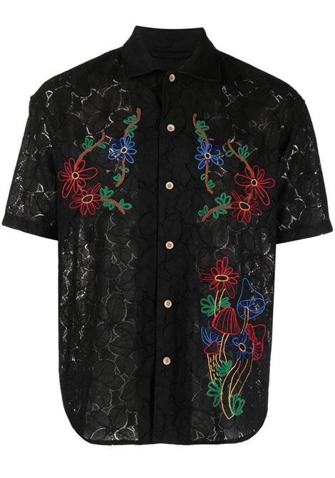 Black floral-embroidered patterned-jacquard shirt - men  ANDERSSON BELL | ATB846MBLK