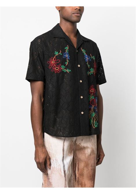Camicia a fiori jacquard con ricamo in nero - uomo ANDERSSON BELL | ATB846MBLK