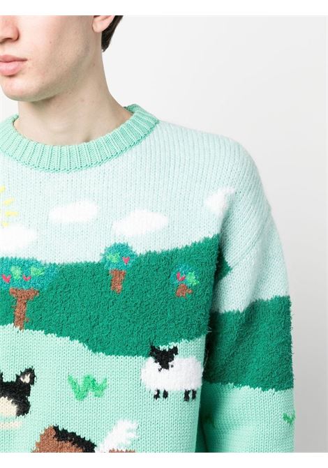 Green fleece-detail intarsia-knit jumper - men ANDERSSON BELL | ATB855MGRN