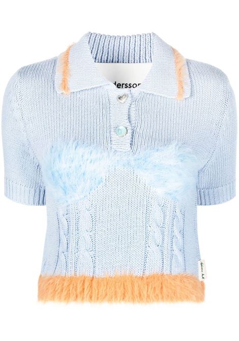 Light blue contrasting-detail knitted polo shirt - women  ANDERSSON BELL | ATB880WBL