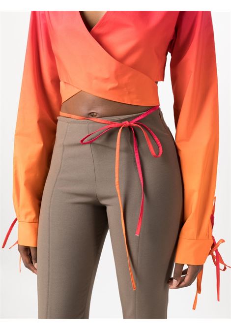 Orange tied-waist long-sleeve shirt - women ANDREADAMO | ADPS23CA019504731265