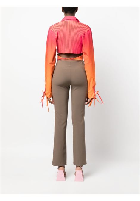 Orange tied-waist long-sleeve shirt - women ANDREADAMO | ADPS23CA019504731265