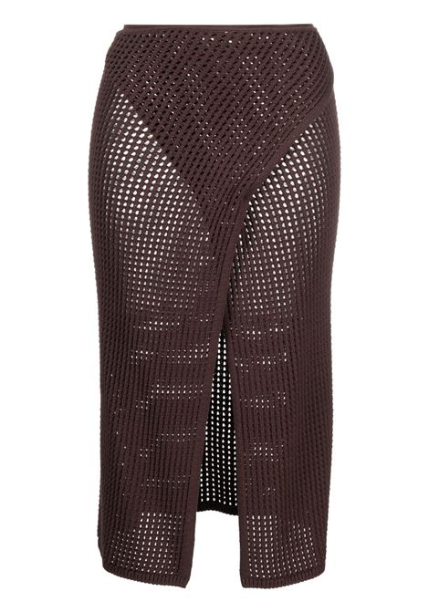 Brown slit-open crochet midi skirt - women ANDREADAMO | ADPS23SK06947268003
