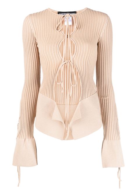 Beige cut-out ribbed top - women ANDREADAMO | ADSS23CA03947268001