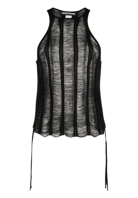 Top semi trasparente in maglia in nero - donna