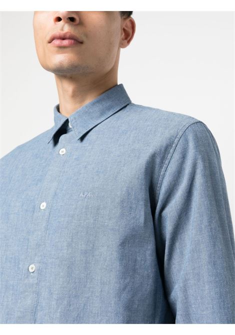 Camicia con logo in blu - uomo A.P.C. | CODDEH12567IAI