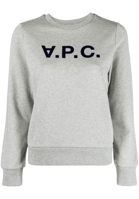 Grey logo-print crew neck sweatshirt - men A.P.C. | COFAXF27644PLA