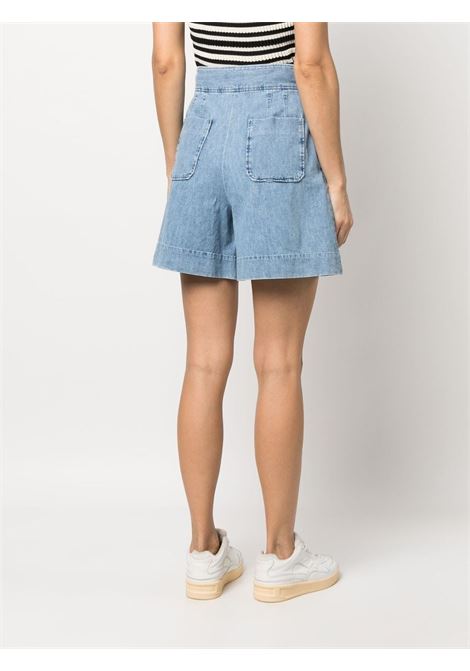 Light blue pleat-detail denim shorts - women A.P.C. | COGDGF10150IAL