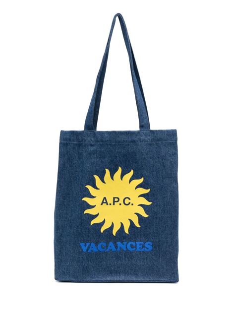 Blue logo-print denim shoulder bag - unisex A.P.C. | COGUKM61776IAL