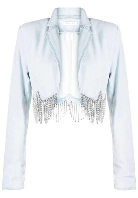 Light blue crystal-embellished cropped denim jacket - women AREA | 2301J41176PLBL