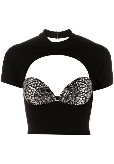 Black mussel cup crystal-embellished T-shirt - women AREA | 2301T17184C001