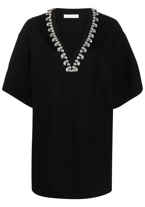 Black V-neck crystal-embellished T-shirt dress - women  AREA | 2302D85184C001