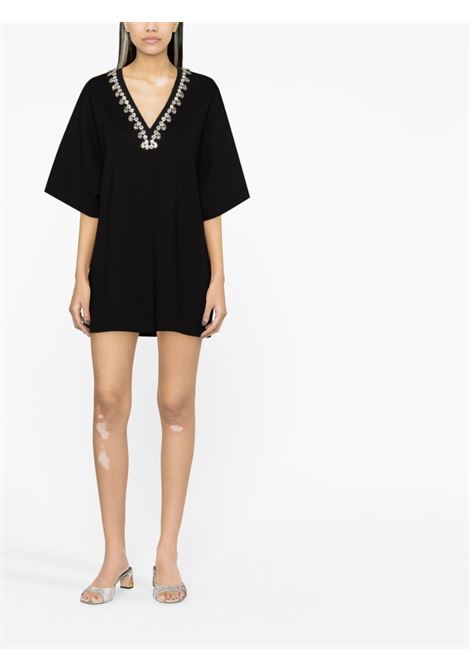Black V-neck crystal-embellished T-shirt dress - women  AREA | 2302D85184C001