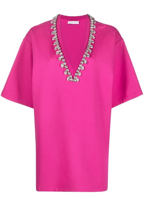 Pink V-neck crystal-embellished T-shirt dress in pink - women  AREA | 2302D85184C005
