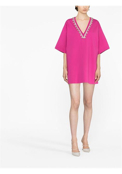 Pink V-neck crystal-embellished T-shirt dress in pink - women  AREA | 2302D85184C005