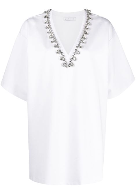 White V-neck crystal-embellished T-shirt dress - women  AREA | 2302D85184C017