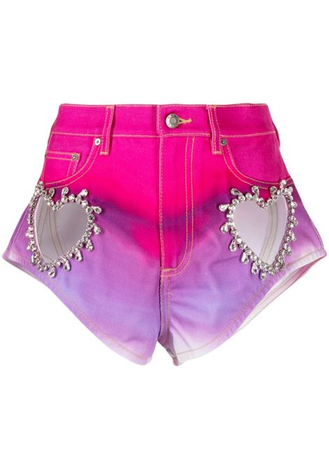 Shorts a vita alta con cristalli in rosa - donna