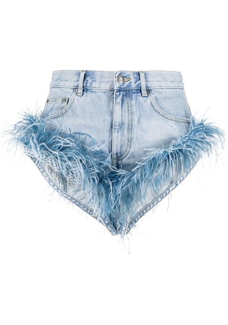 Light blue feather-trim denim shorts - women AREA | 2302P51213C008