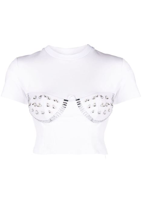 T-shirt con cristalli in bianco - donna AREA | 2302T76184C017