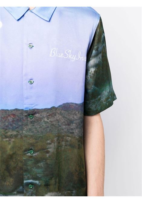 Dark green and blue landscape print short-sleeve shirt - men BLUE SKY INN | BS2203SH012AOPRINTDES