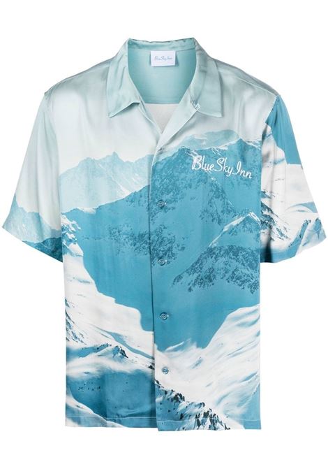 Blue abstract-print short-sleeve shirt - men BLUE SKY INN | BS2203SH014AOPRINTMNT