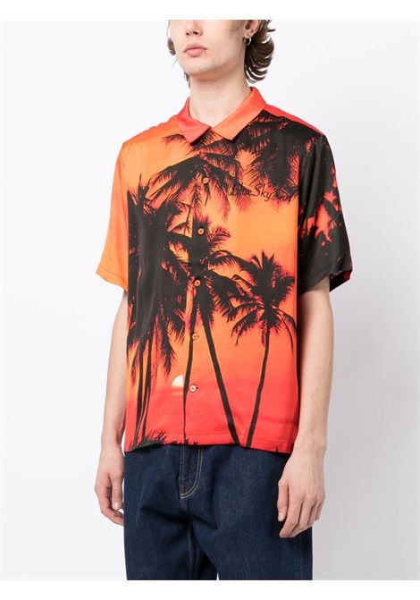 Camicia con stampa Palm Tree in arancione e nero - uomo BLUE SKY INN | BS2203SH016AOPRINTEL