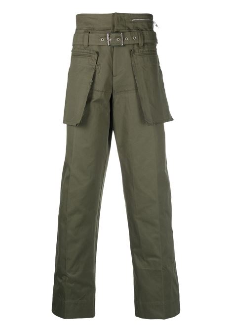 Khaki green paperbag waist wide-leg trousers - men BLUEMARBLE | PA46TW16A23KHK