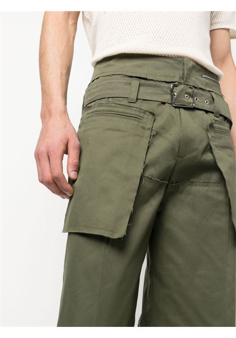 Khaki green paperbag waist wide-leg trousers - men BLUEMARBLE | PA46TW16A23KHK