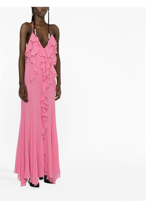Pink ruffled silk-cotton maxi dress - women BLUMARINE | 2A306AN0729