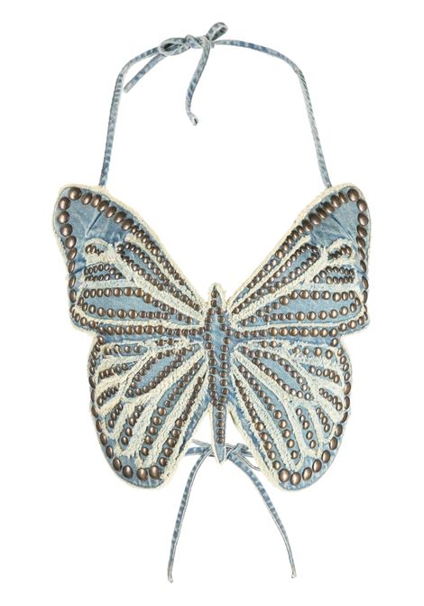 Top farfalla con borchie in blu - donna BLUMARINE | 4J024AC9468