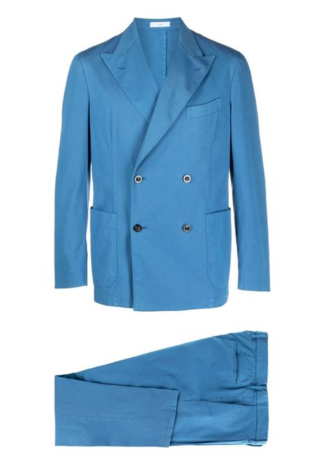 Blue tonal-stitching double-breasted suit - men BOGLIOLI | R48V2GBLC4060665