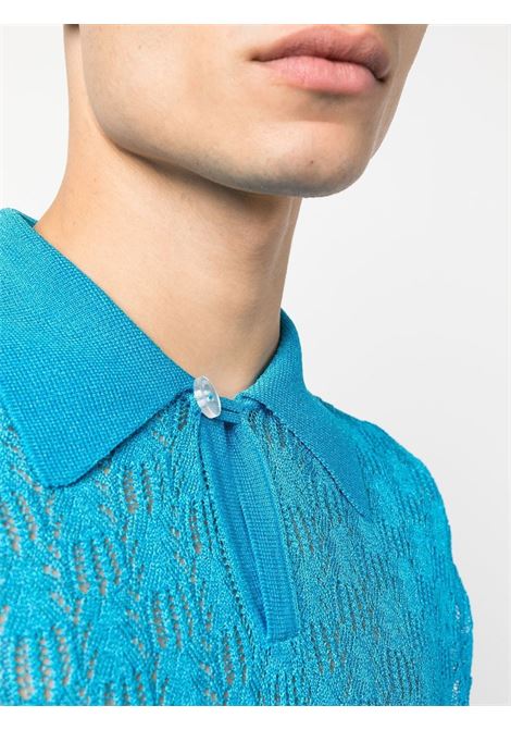 Blue pointelle-knit polo shirt - men BONSAI | KN001001AZR