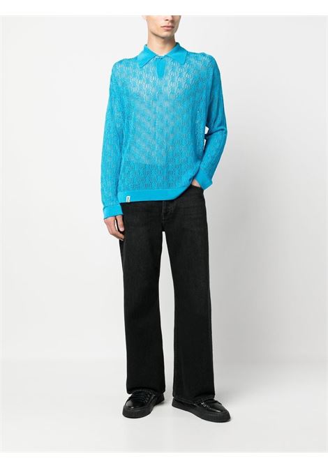 Blue pointelle-knit polo shirt - men BONSAI | KN001001AZR