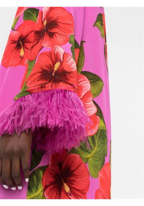 Fuchsia Cocoa floral-print feather-trimmed minidress - women BORGO DE NOR | COCOAFCHS