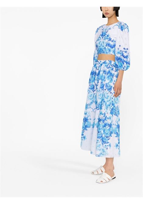 Blue floral-print midi skirt - women BORGO DE NOR | RHEASKIRTBL