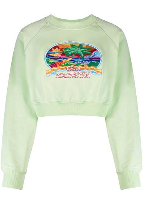 Light green casa phantastica embroidered cropped sweatshirt - women CASABLANCA | WS23JTP10003CSPHNTSTC