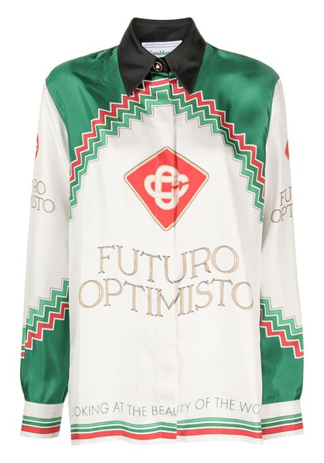 Camicia Futuro Optimisto in bianco e verde - donna CASABLANCA | WS23SH05801FTROPTMSM