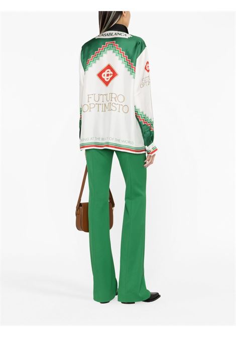 Camicia Futuro Optimisto in bianco e verde - donna CASABLANCA | WS23SH05801FTROPTMSM